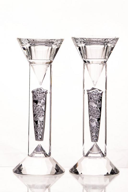 Crystal Candle Holders with Sterling Silver Embellishments